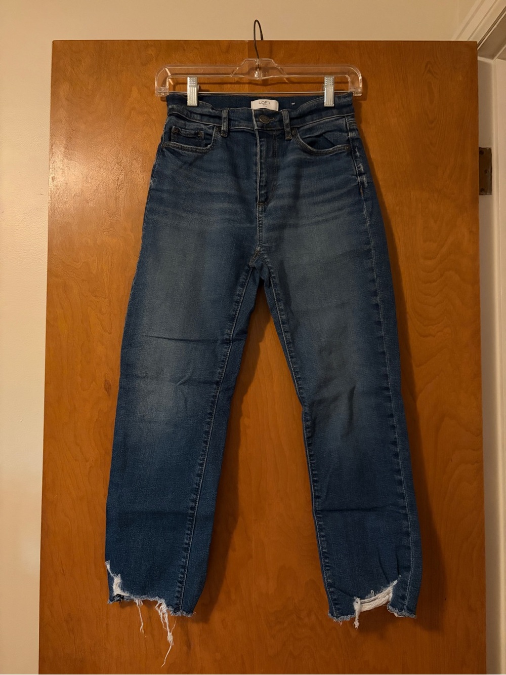 LOFT Straight-Leg Dark Wash Jeans with Raw Hem